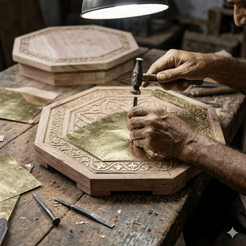 Brass-Clad Octagonal Side Table 4