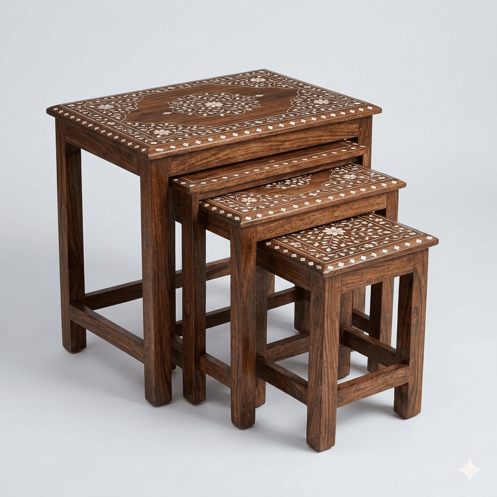 Floral Inlaid Nesting Table Set 3