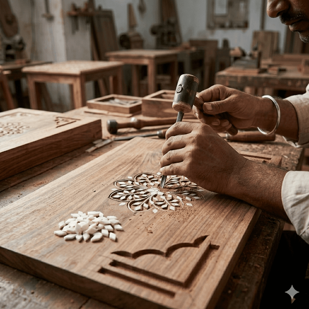 Floral Inlaid Nesting Table Set 4