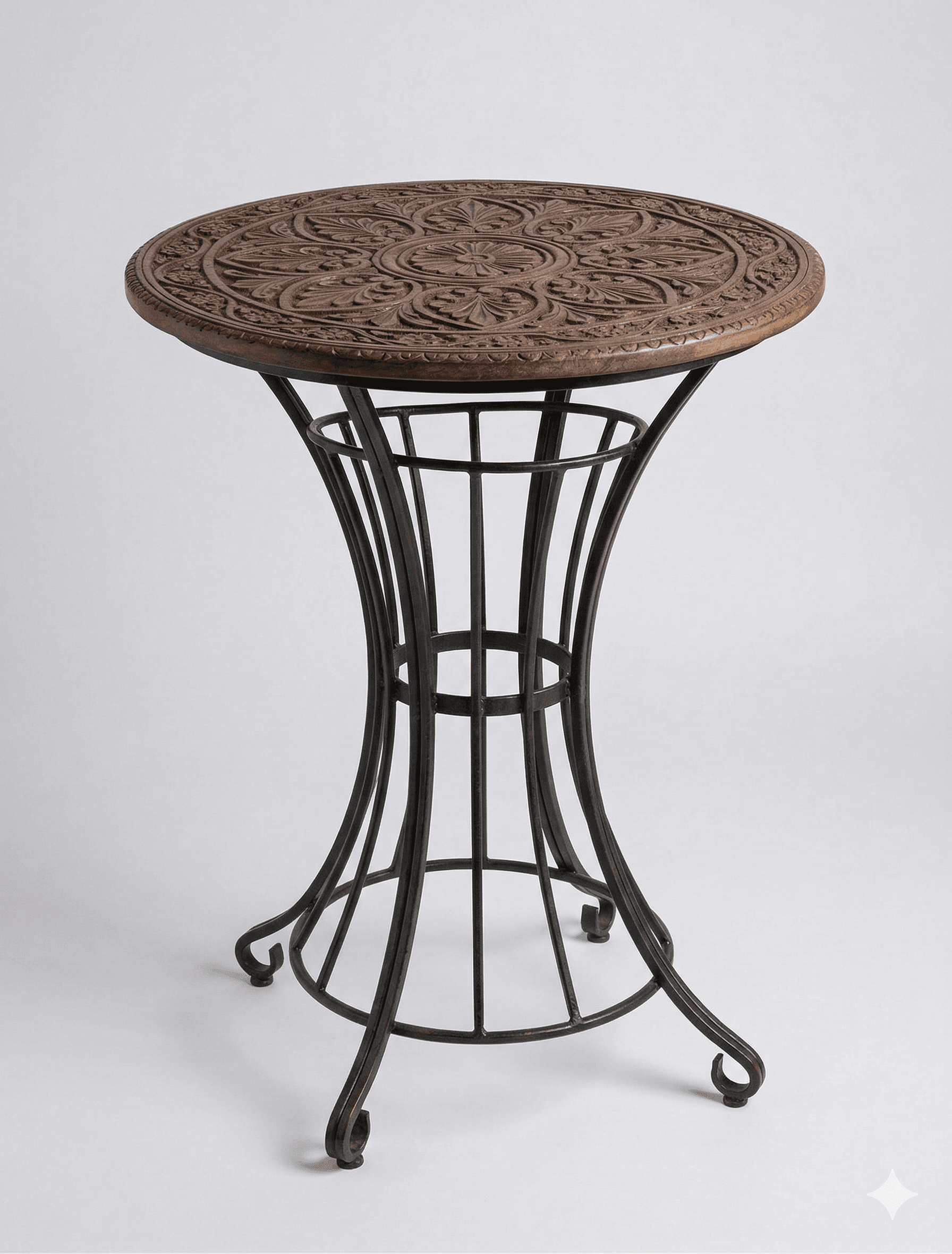 Hand-Carved Wood & Iron Pub Table