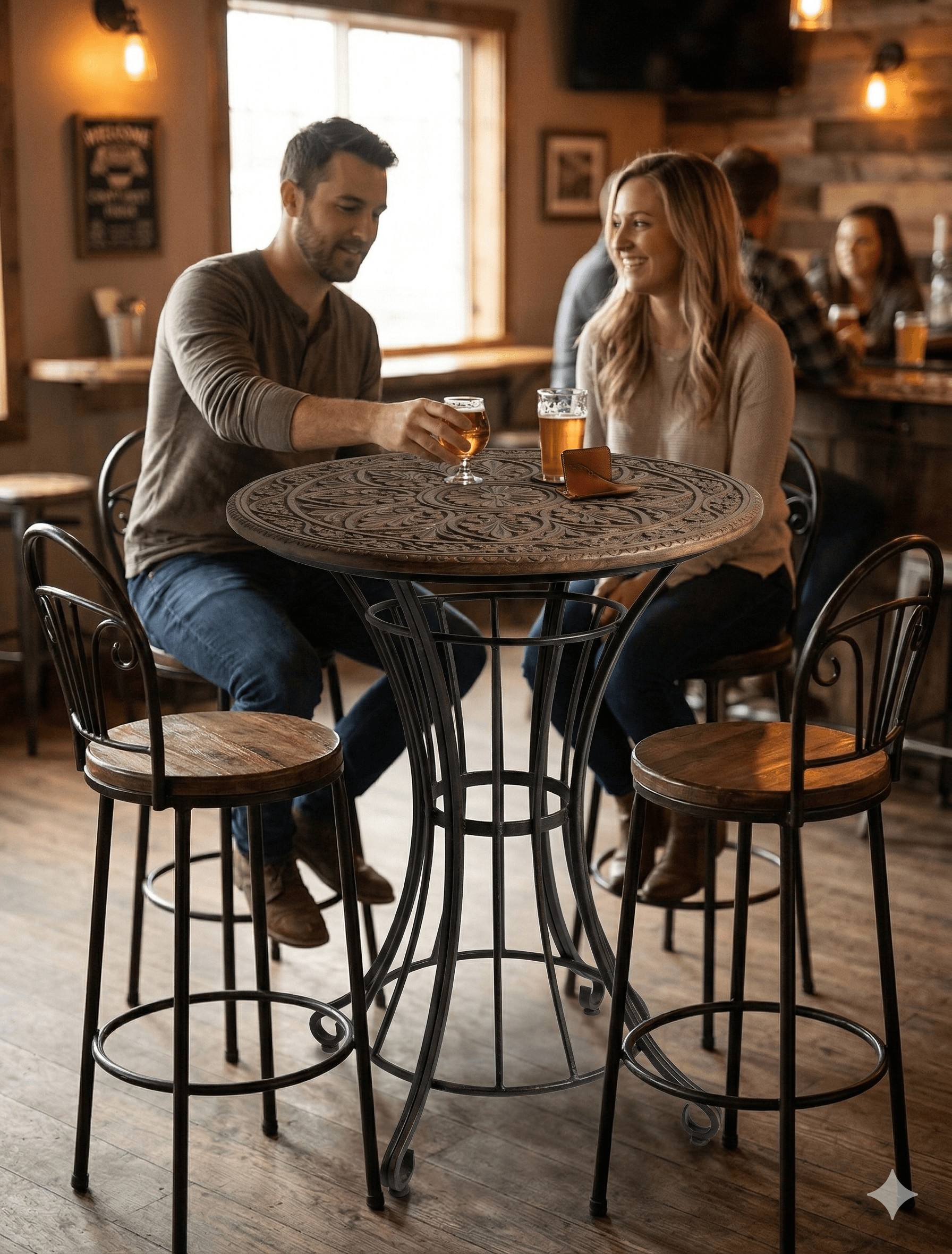 Hand-Carved Wood & Iron Pub Table 2