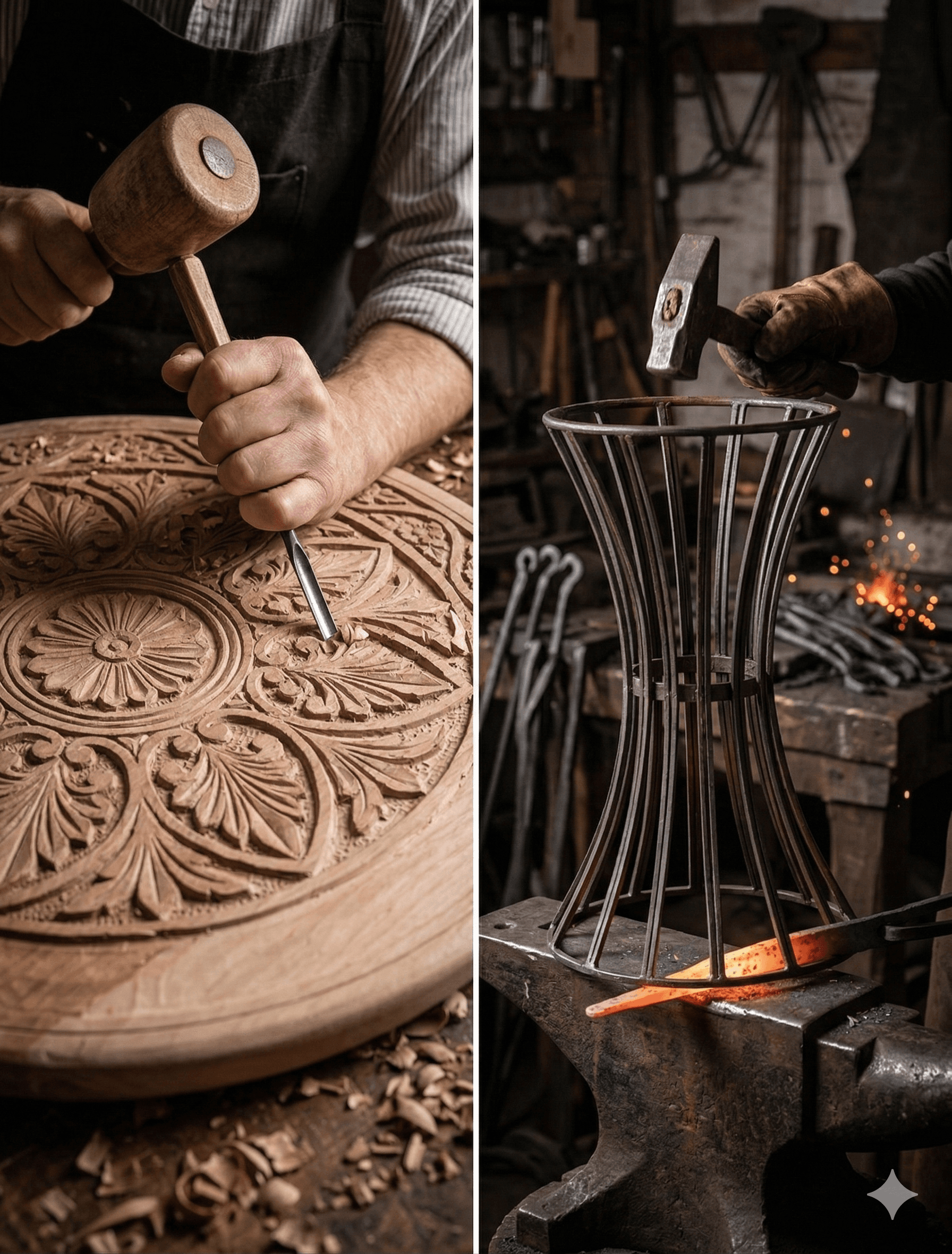 Hand-Carved Wood & Iron Pub Table 4