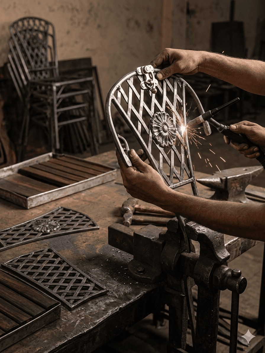 Bistro Lattice-Back Iron Chair 4