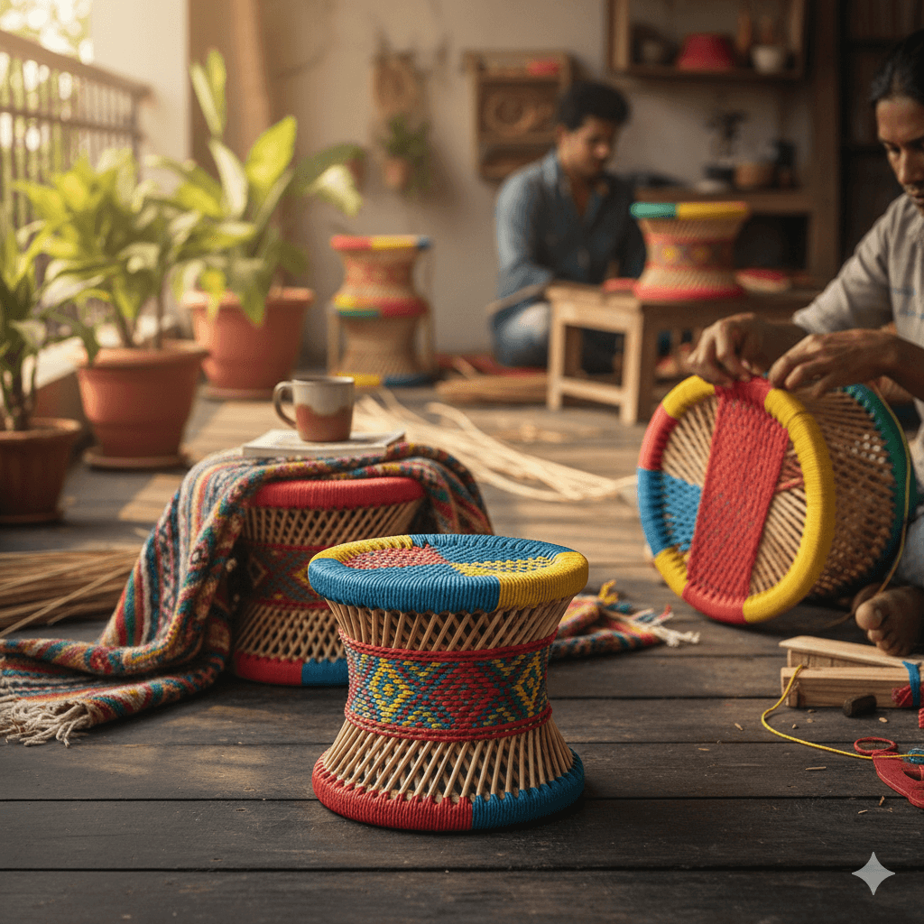 Miniature Reed Pedestal Stool 2