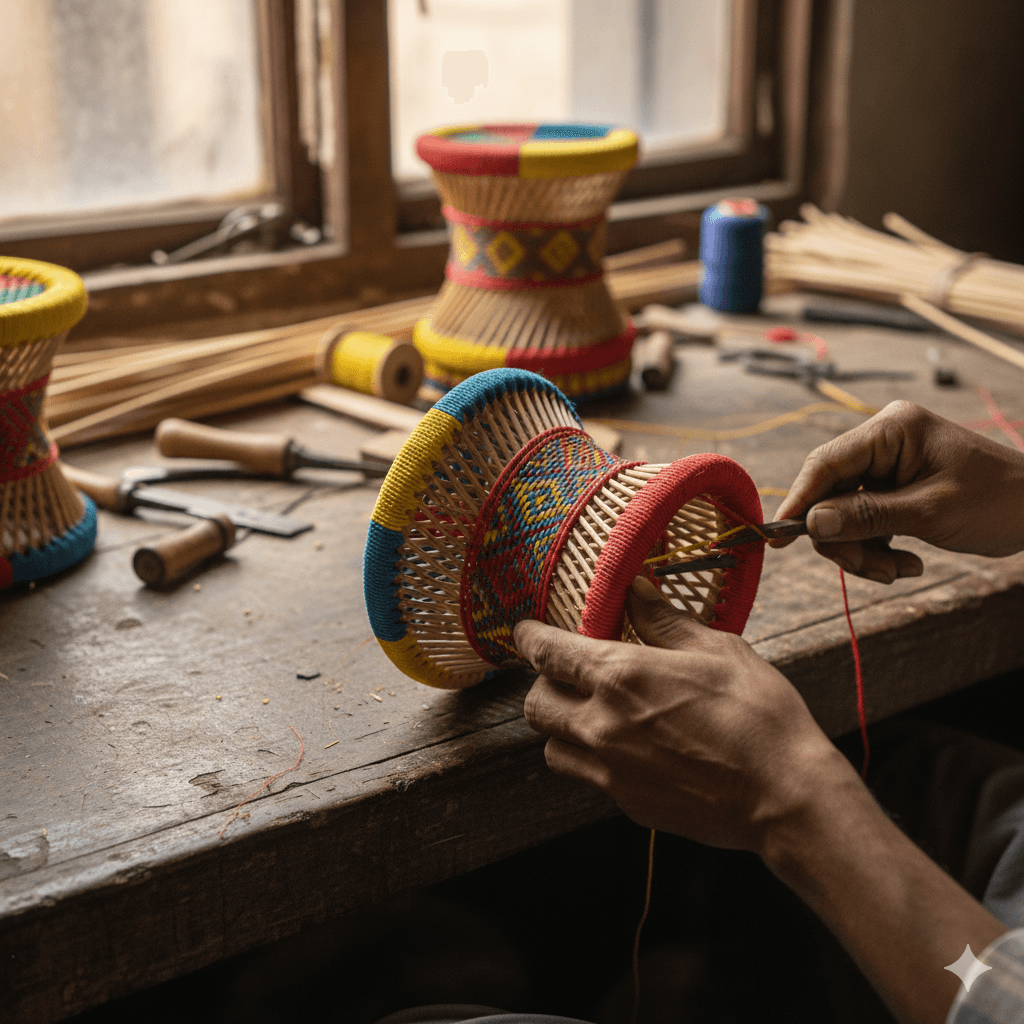 Miniature Reed Pedestal Stool 4