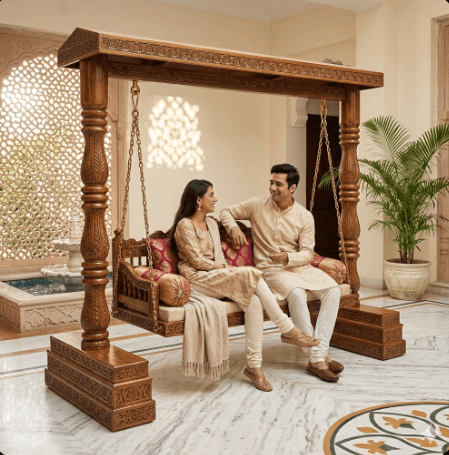 The Maharaja Carved Wooden Swing / Jhula 2