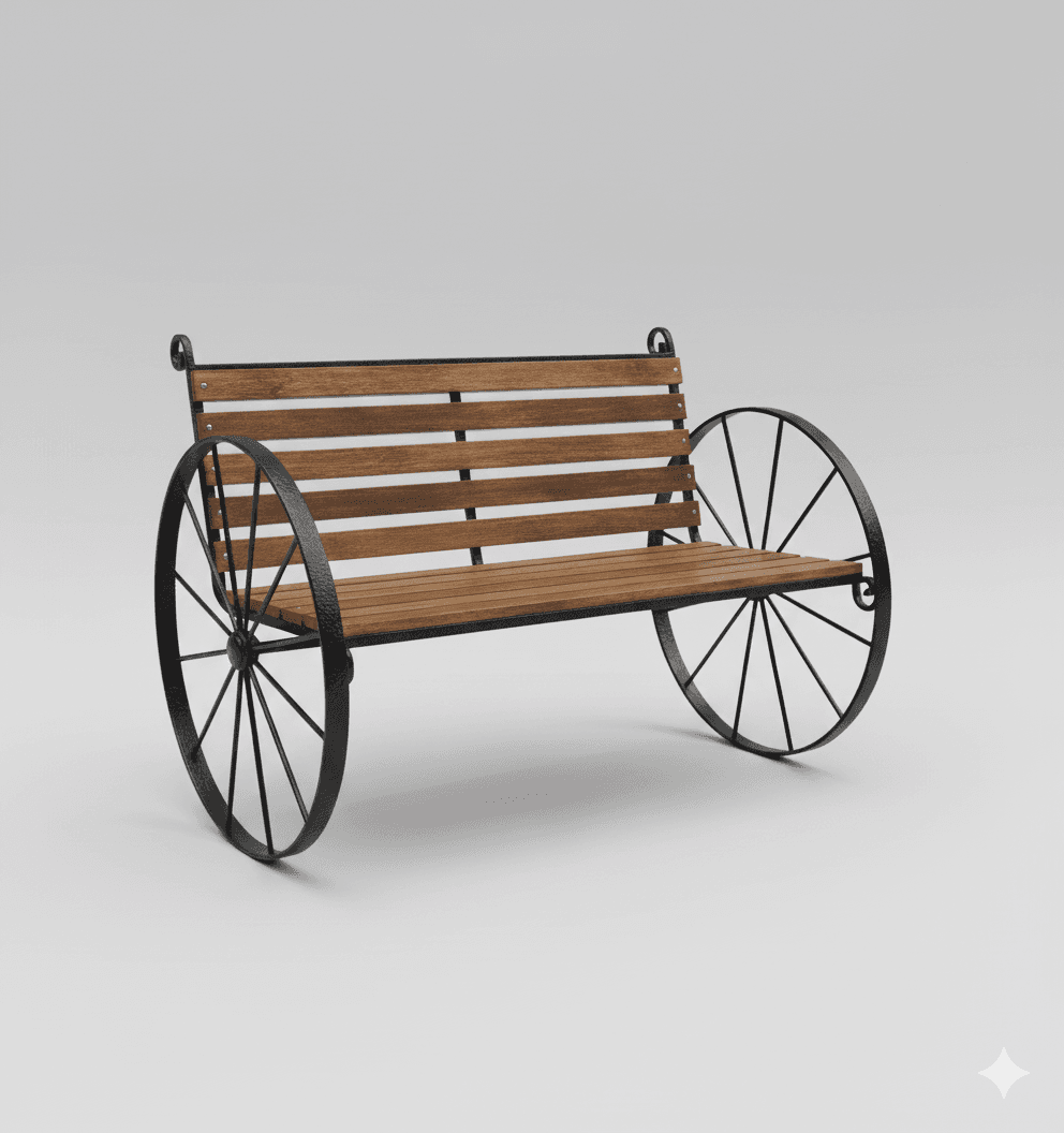 Wooden Slat Cart-Style Bench