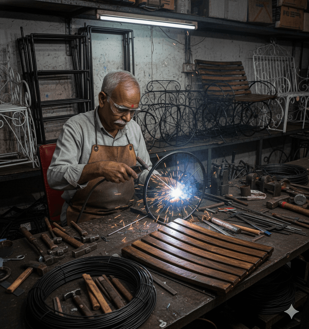 Wooden Slat Cart-Style Bench 4