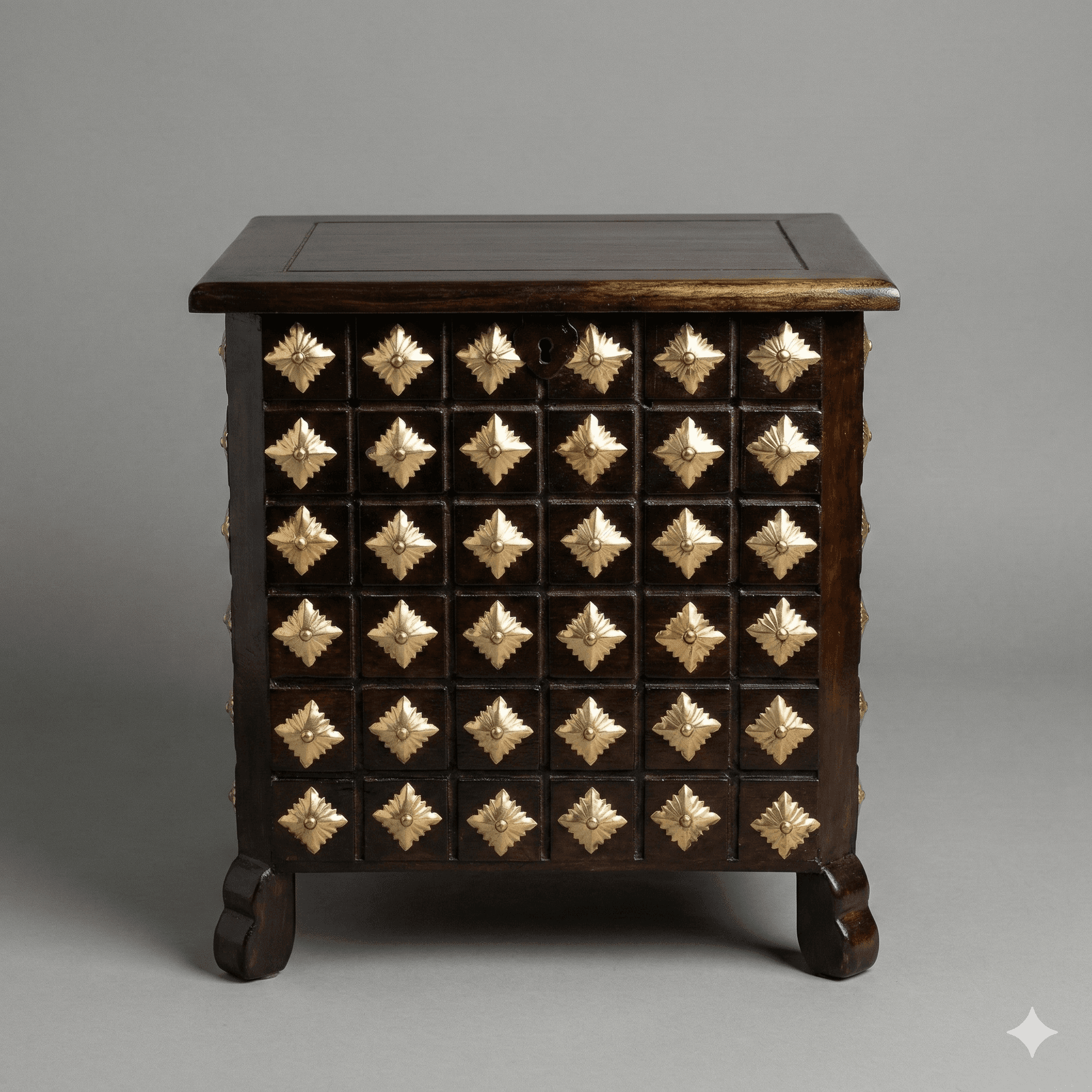 Brass-Embossed Wooden Accent Chest
