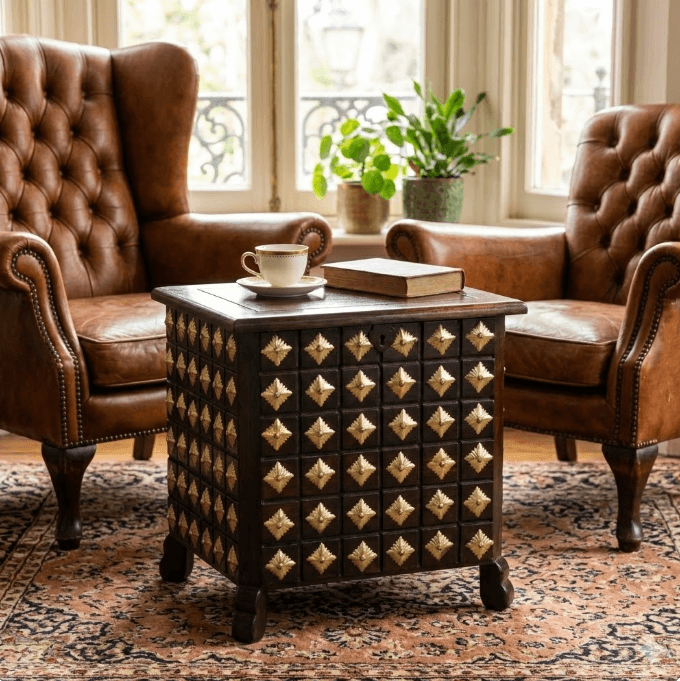 Brass-Embossed Wooden Accent Chest 2