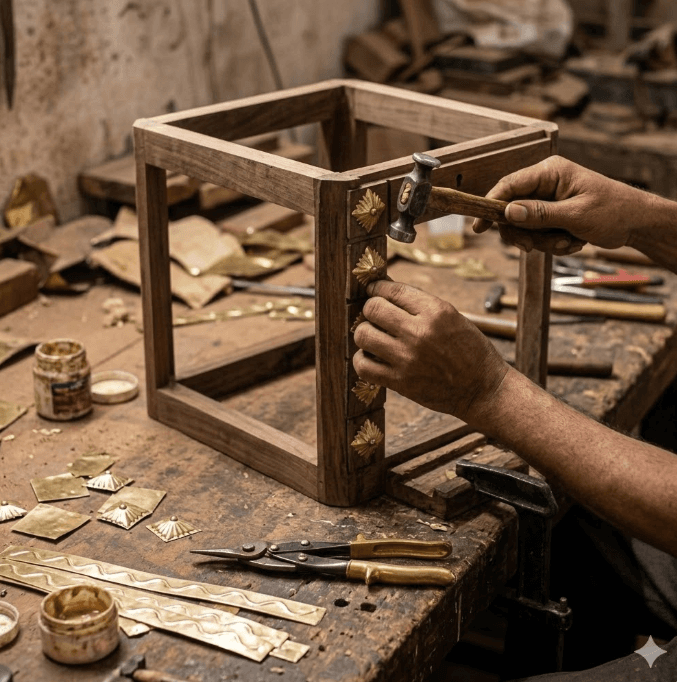 Brass-Embossed Wooden Accent Chest 4