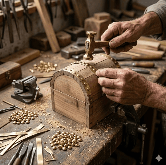 Domed Brass-Studded Treasure Chest 4