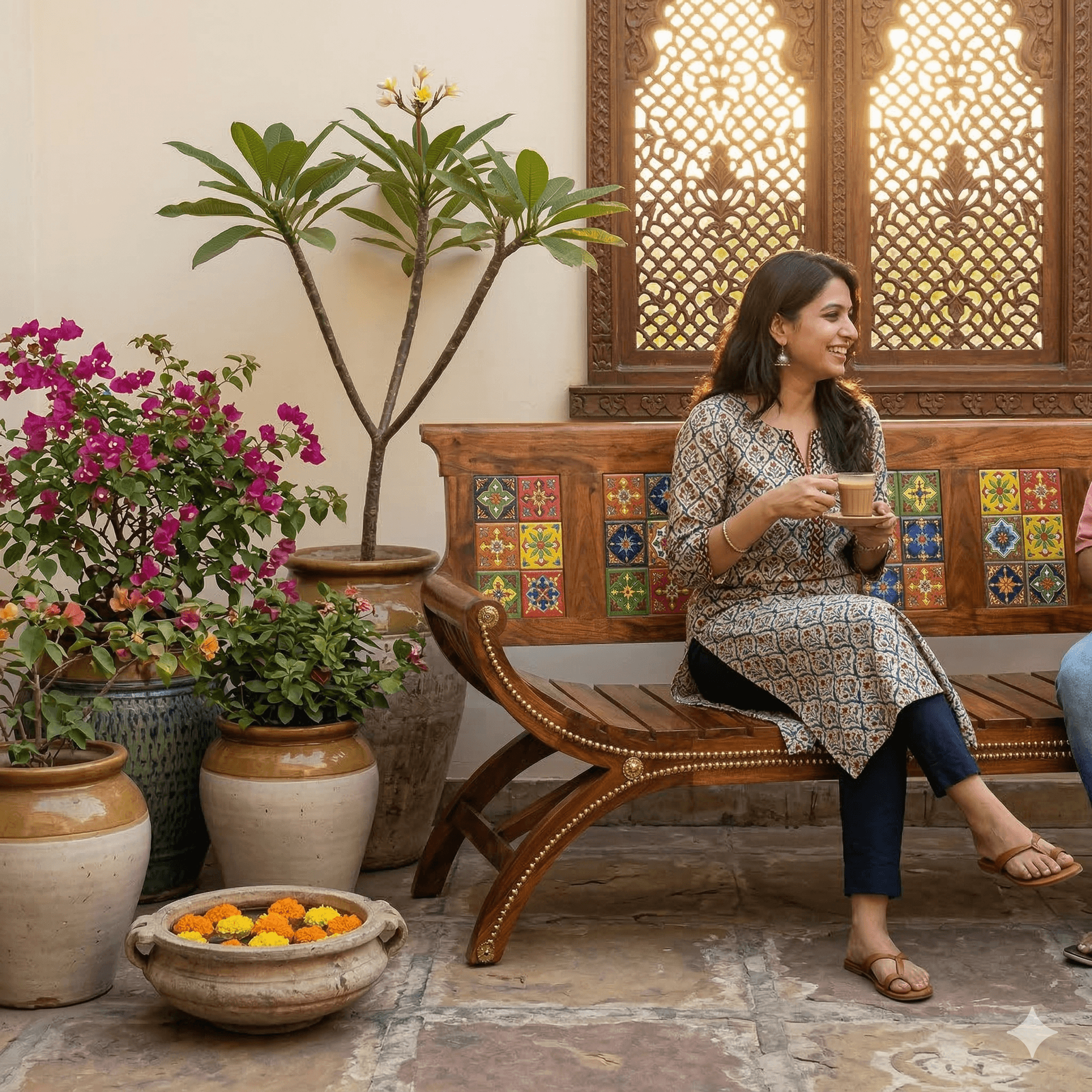 Vibrant Tile-Inlay Garden Bench 2