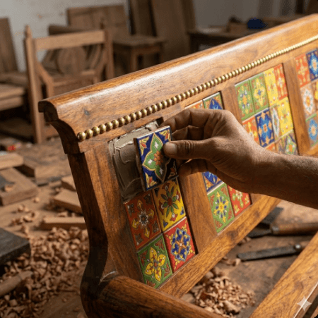 Vibrant Tile-Inlay Garden Bench 4