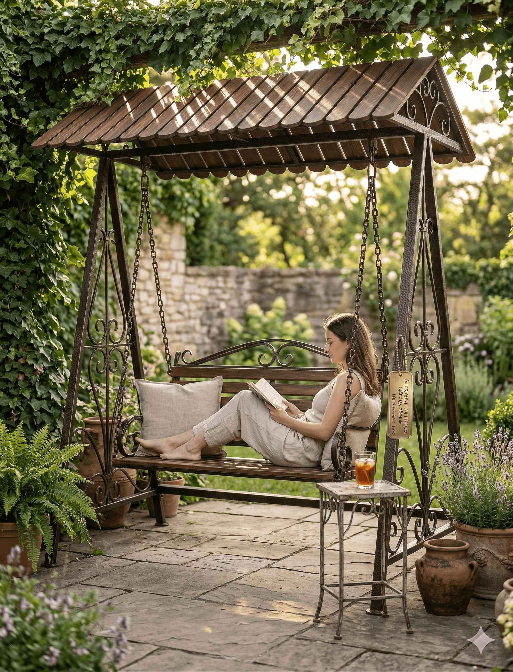 Vintage Wrought Iron Patio Swing 2