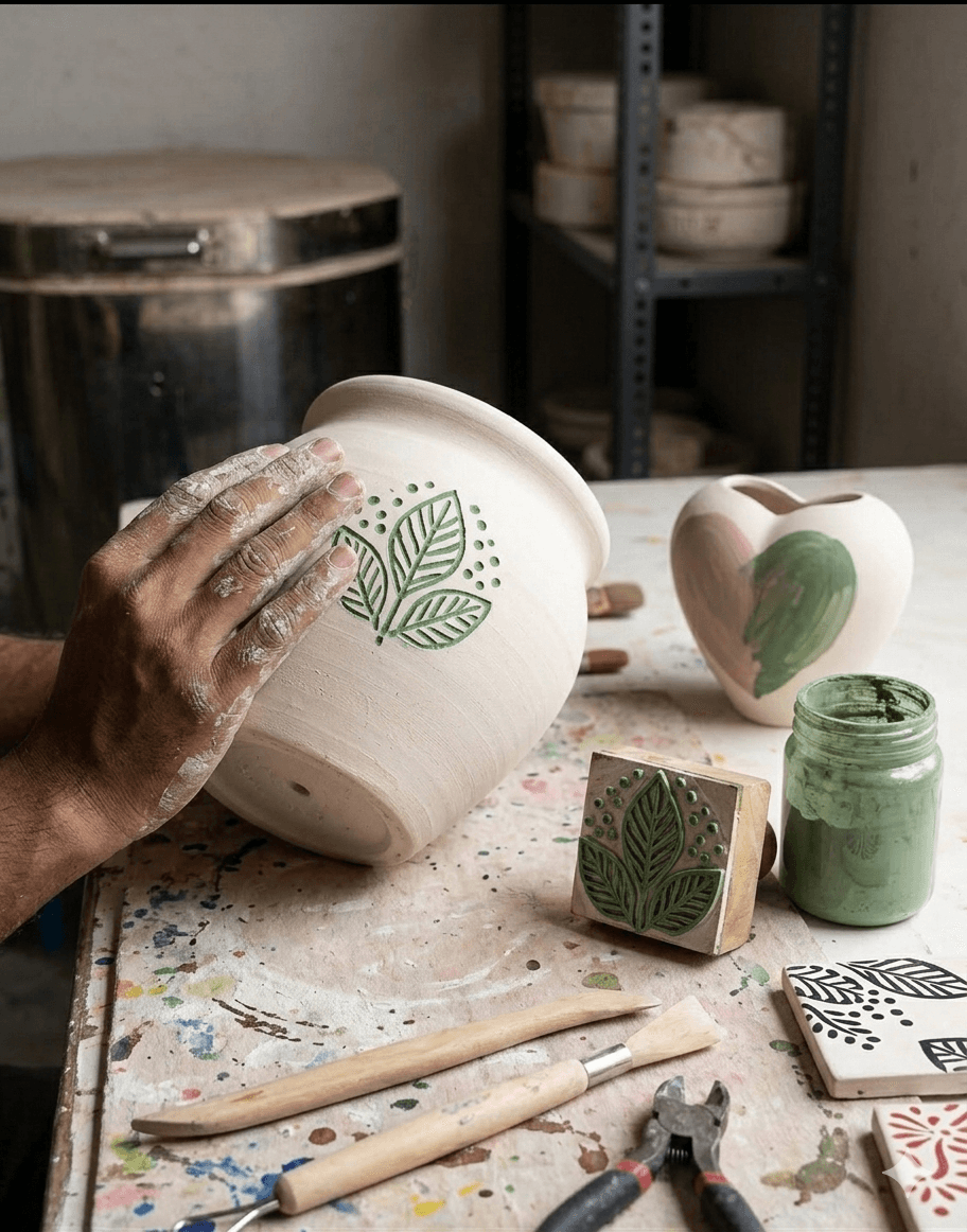 Hand-Stamped Pattern Garden Pots 4