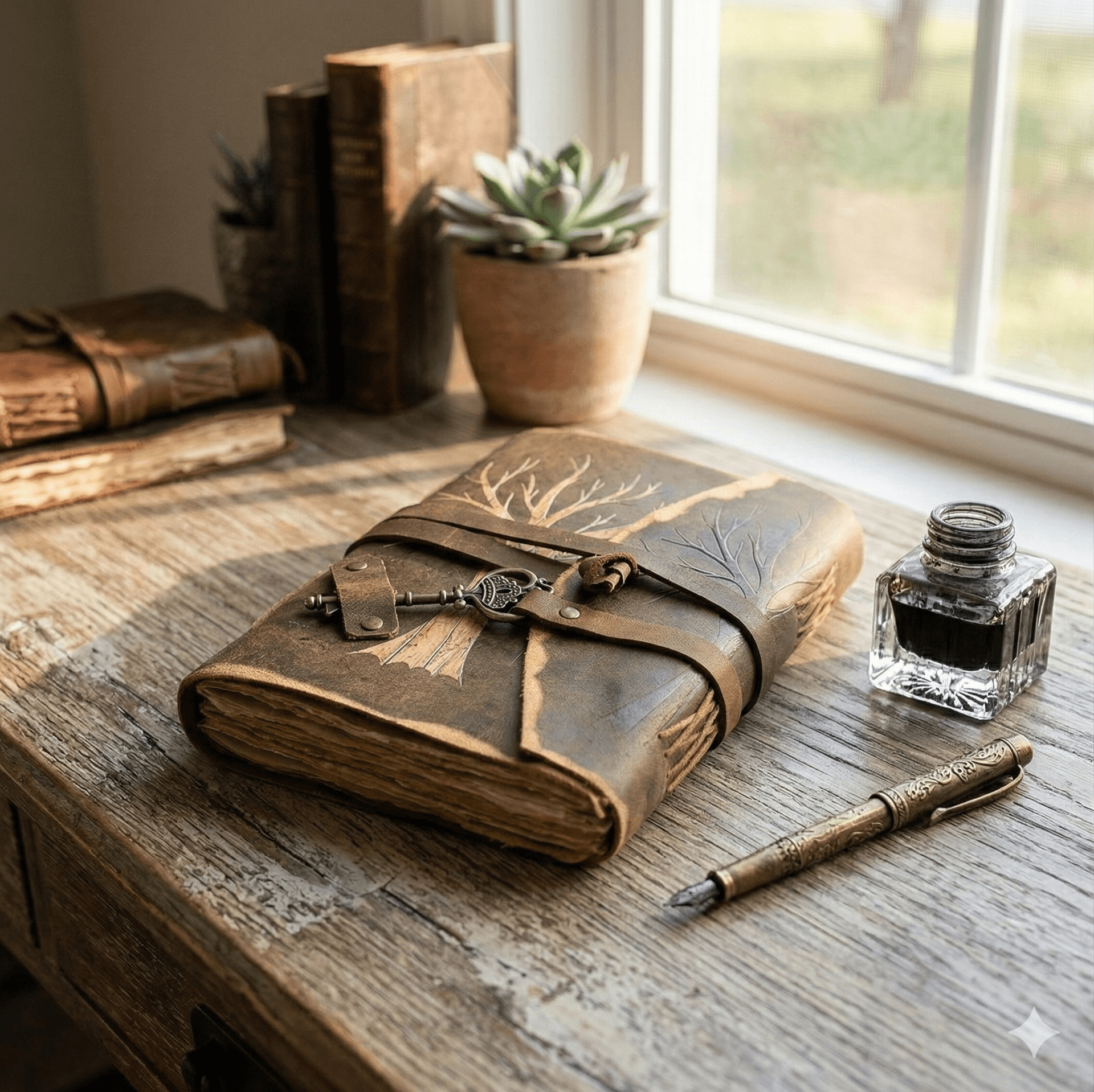 Rustic Key & Tree Raw Edge Journal 2