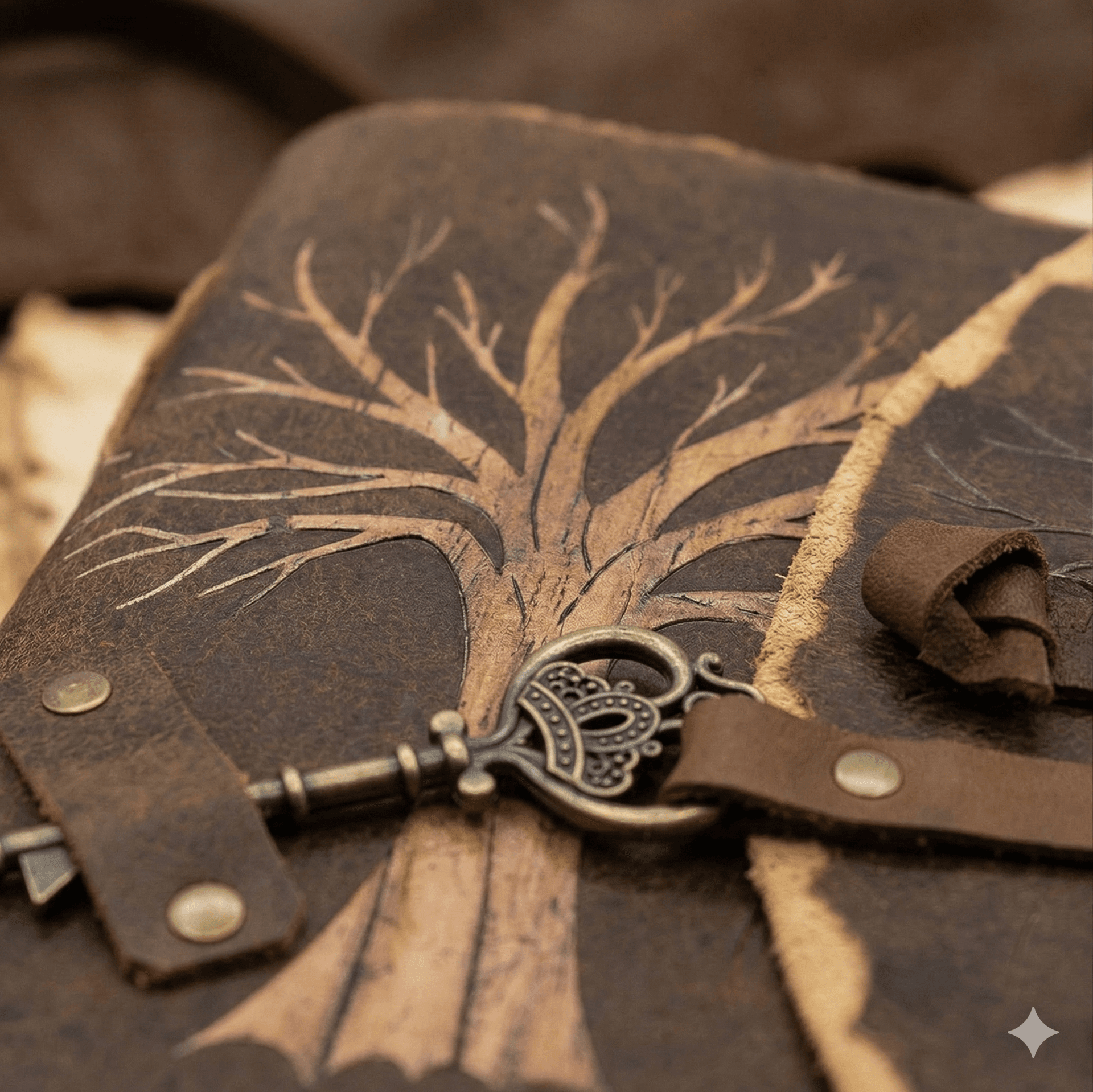 Rustic Key & Tree Raw Edge Journal 3