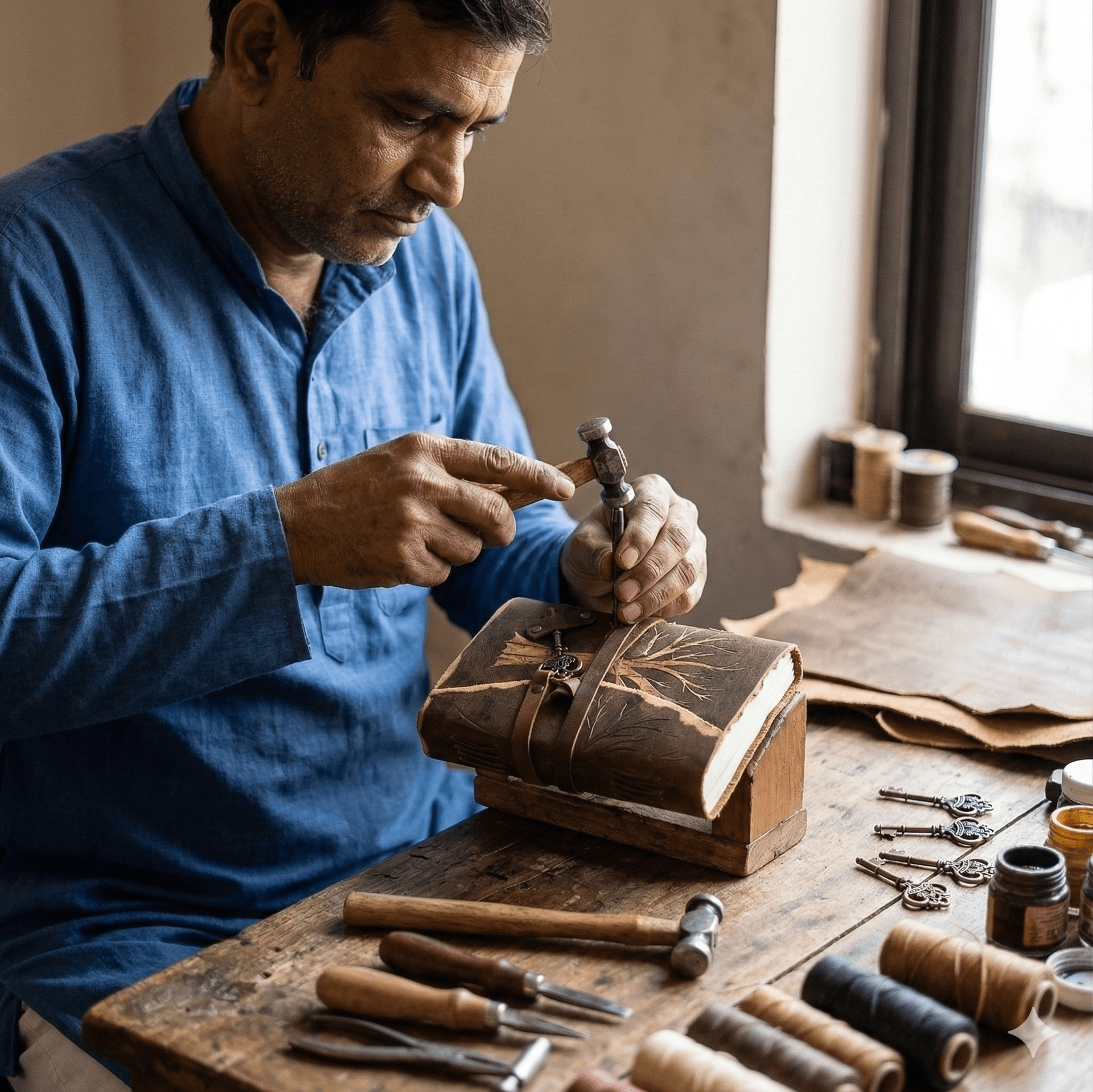 Rustic Key & Tree Raw Edge Journal 4