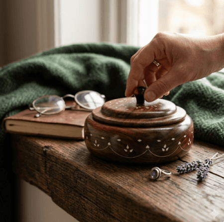 Hand-Inlaid Sheesham Keepsake Urn / Storage Jar 2
