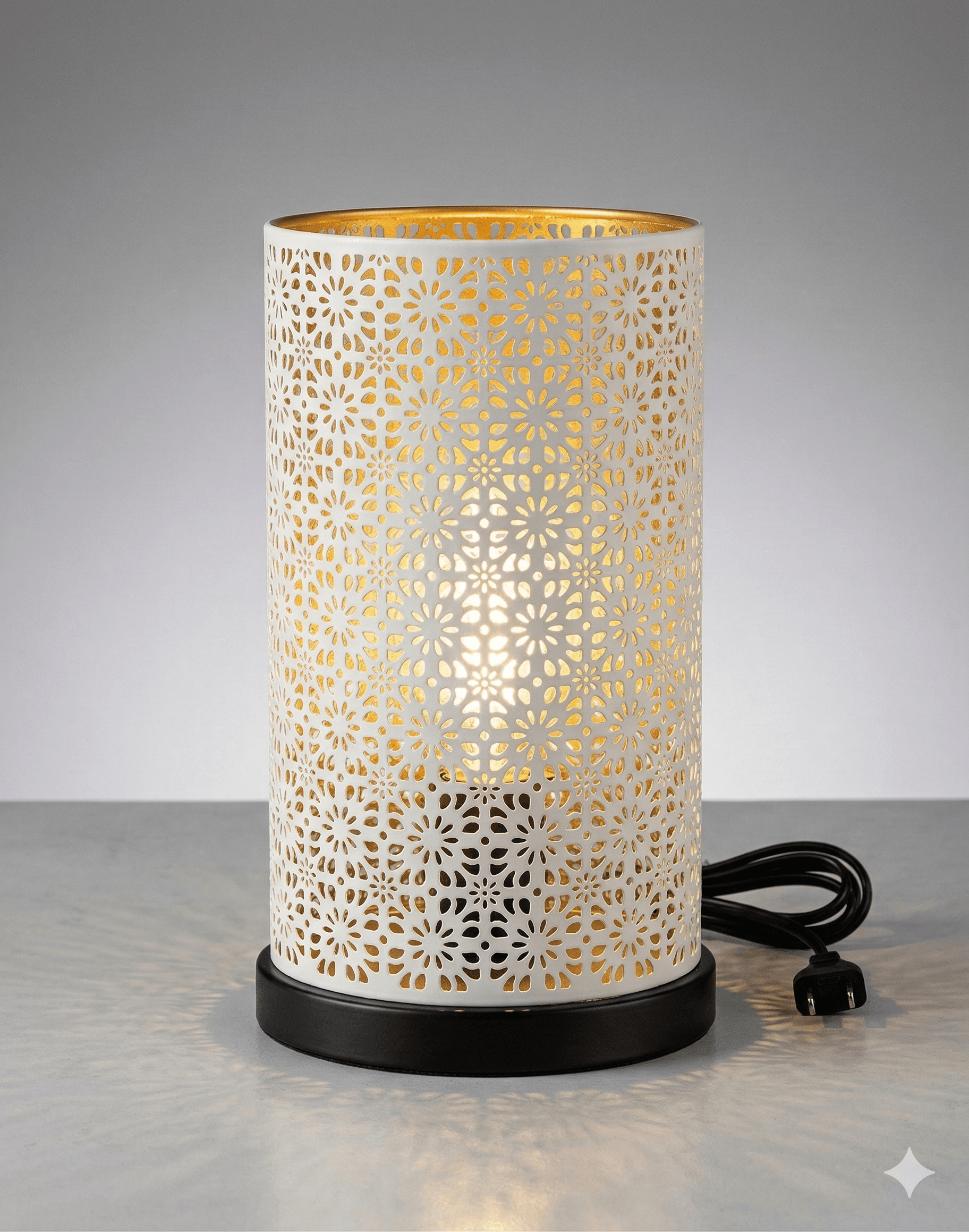White Filigree Cylinder Lamp 1