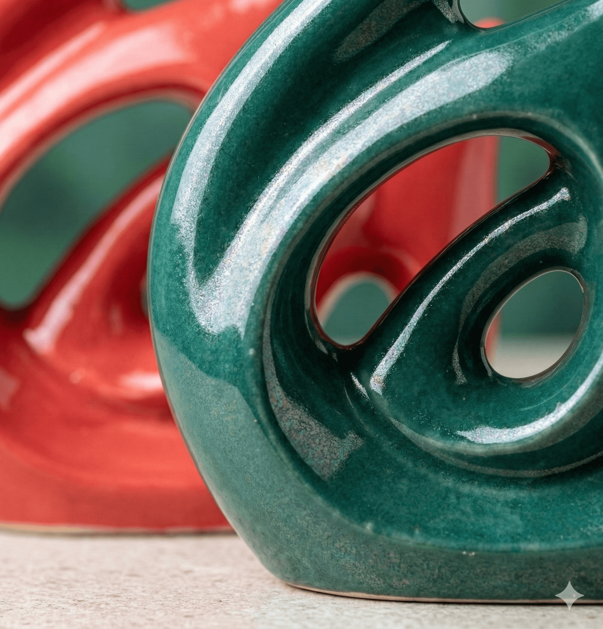 Abstract Glazed Ceramic Swan Duo (Emerald & Ruby) 3