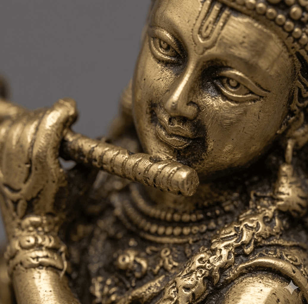 Brass Krishna with Nandi - Pastoral Scene 3