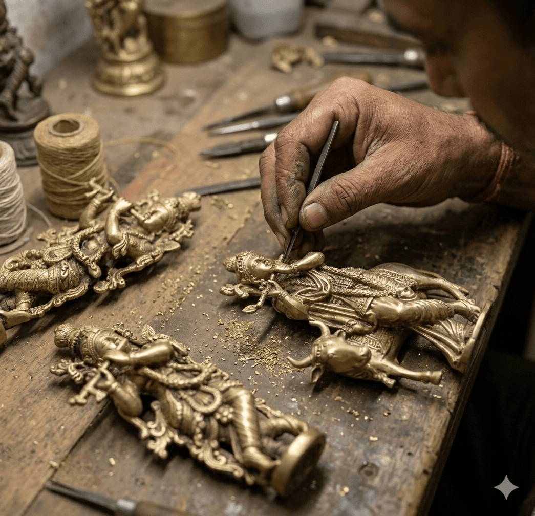 Brass Krishna with Nandi - Pastoral Scene 4