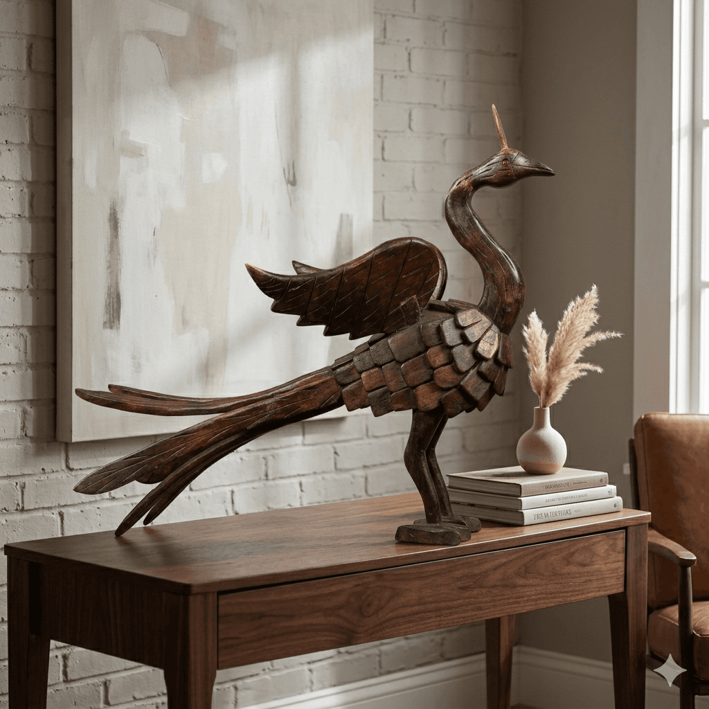 Hand-Carved Majestic Peacock Sculpture (Large Accent) 2