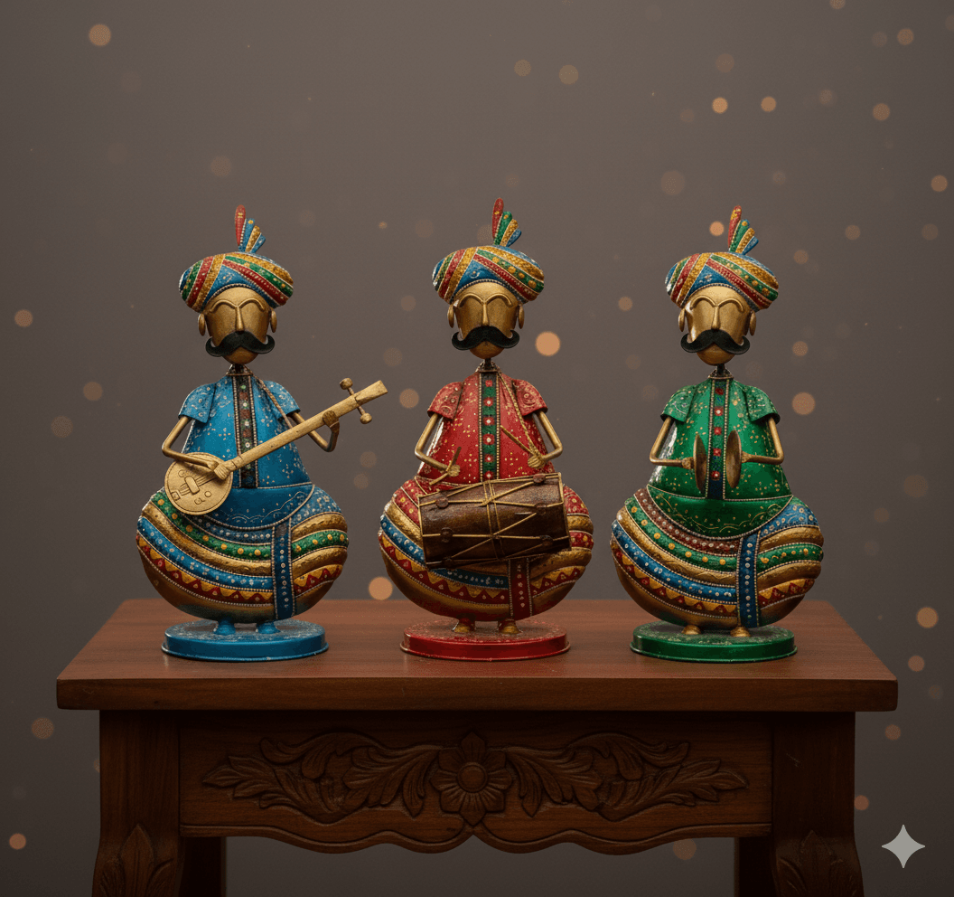 Large Metal Rajasthani Trio Musicians 1