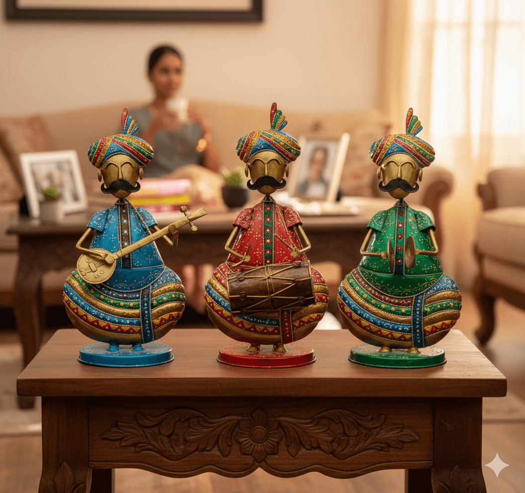Large Metal Rajasthani Trio Musicians 2