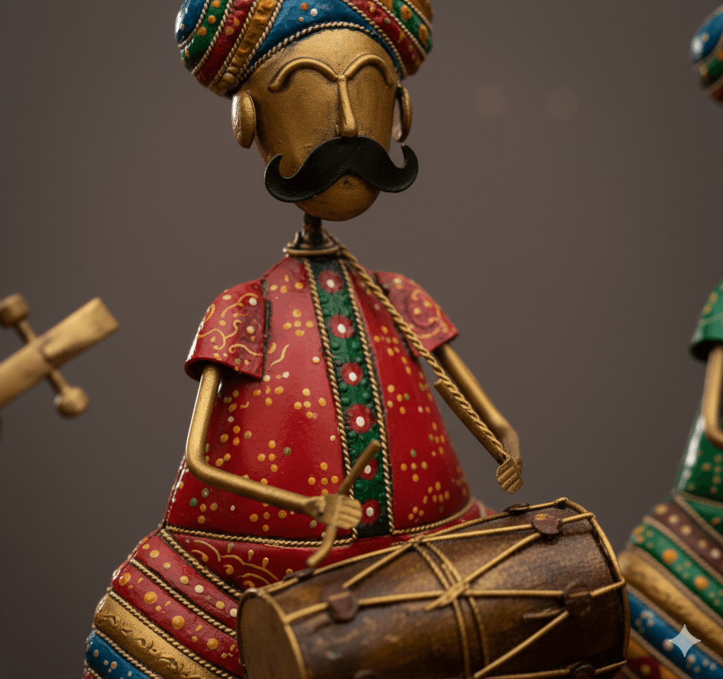 Large Metal Rajasthani Trio Musicians 3