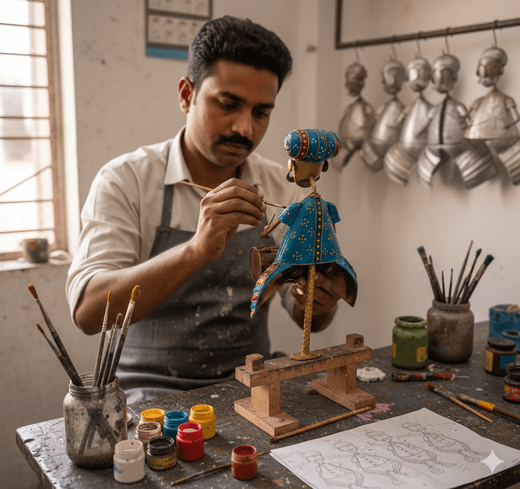 Large Metal Rajasthani Trio Musicians 4