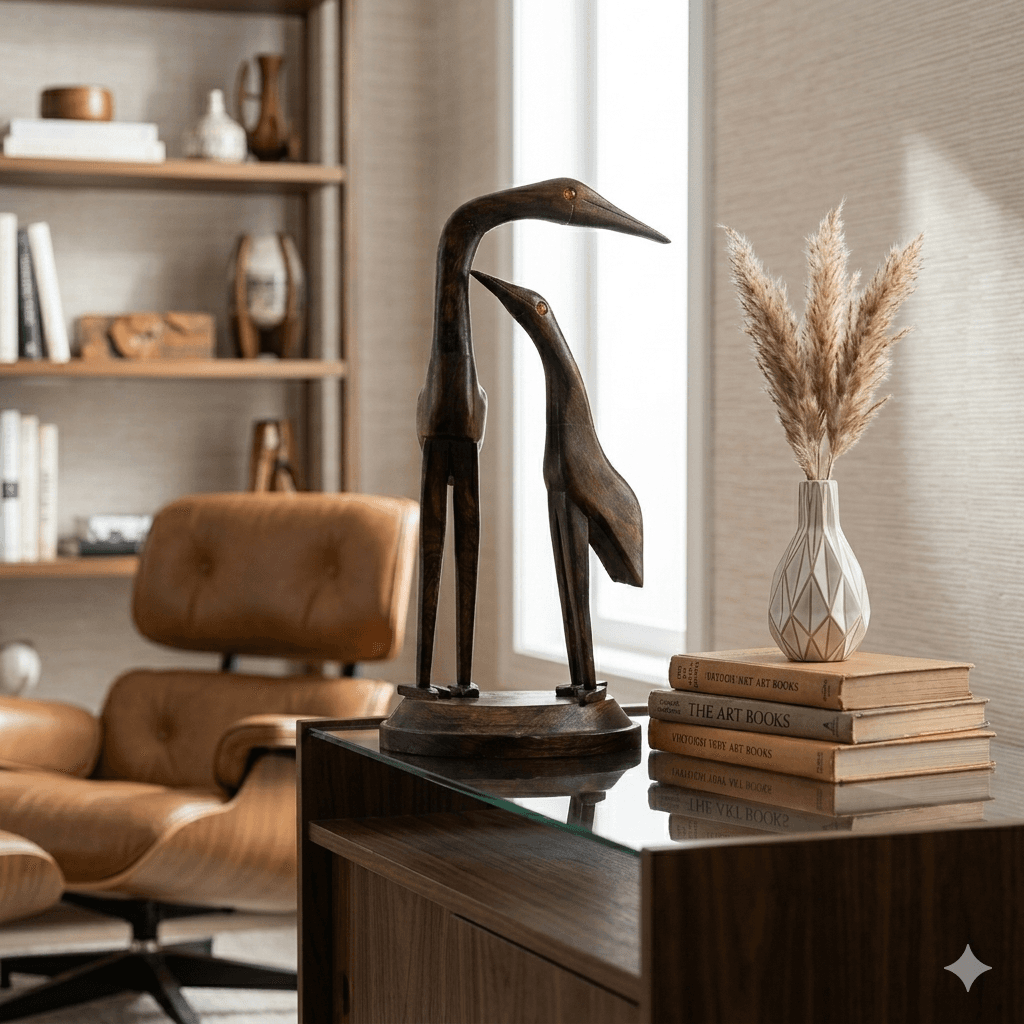 Mid-Century Modern Wooden Heron Sculpture (Set of 2) 2