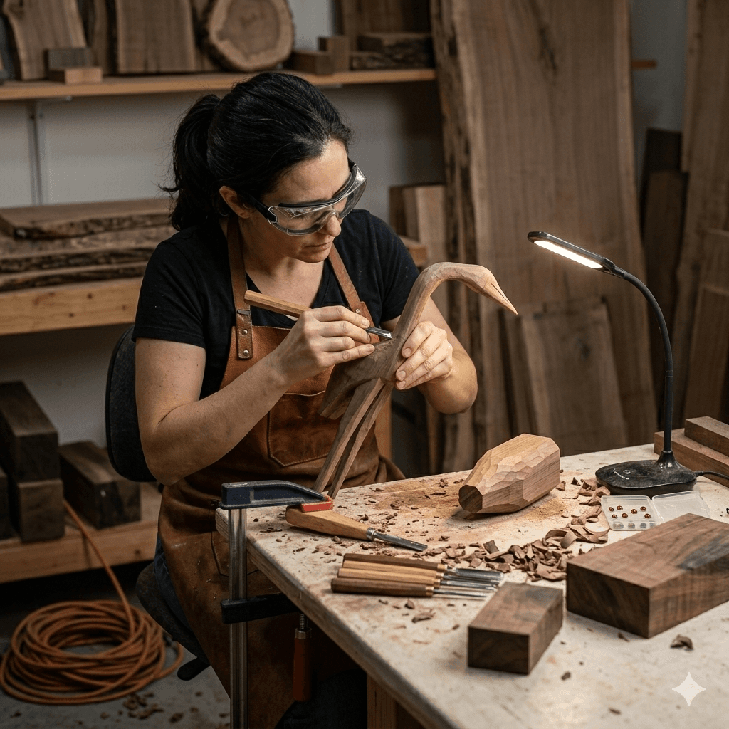 Mid-Century Modern Wooden Heron Sculpture (Set of 2) 4