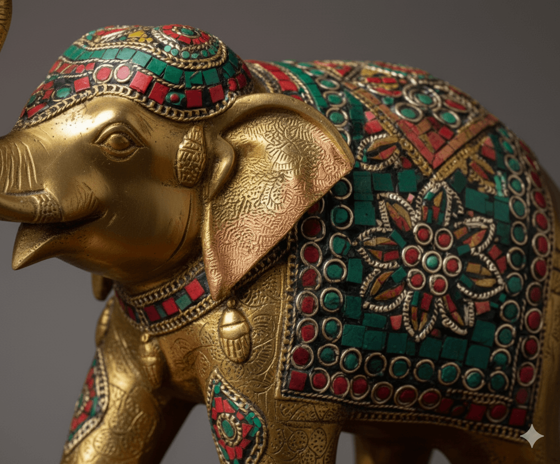 Mosaic Inlaid Brass Elephant Pair 3