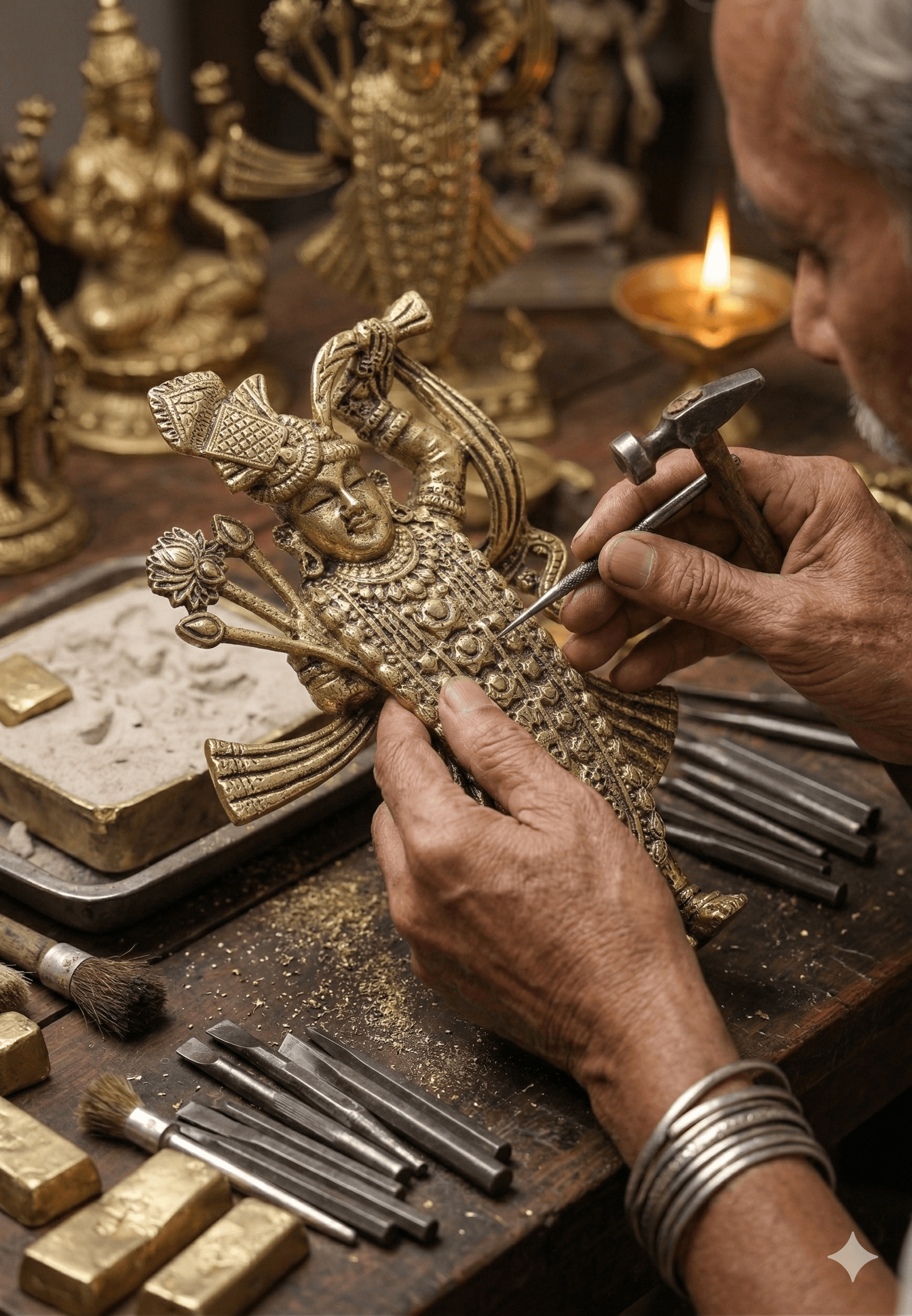 Solid Brass Shrinathji - Govardhan Pose 4