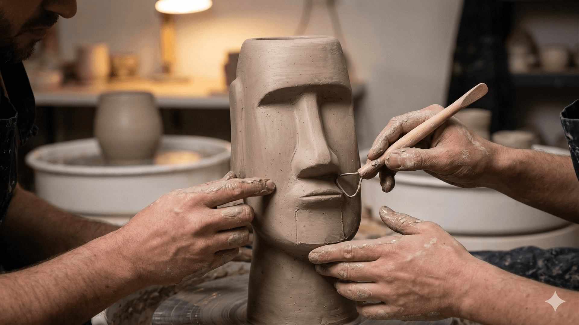 Abstract Ceramic Face Vases (Moai-style) 4