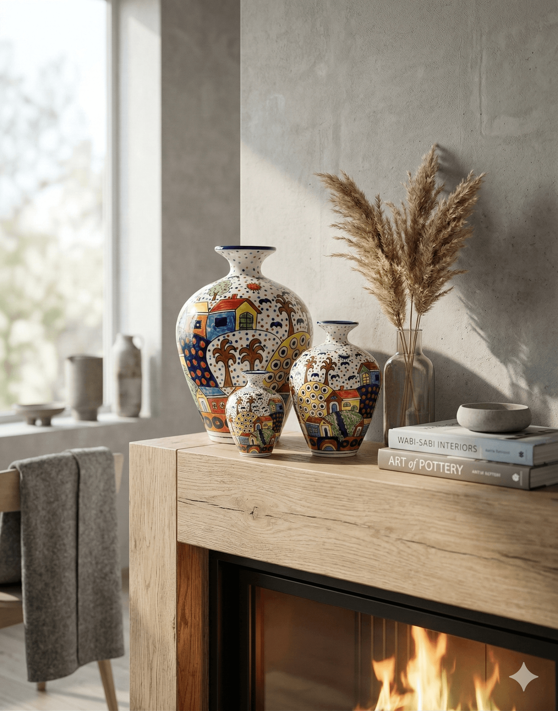 Bulbous 'Village Story' Ceramic Vases 2