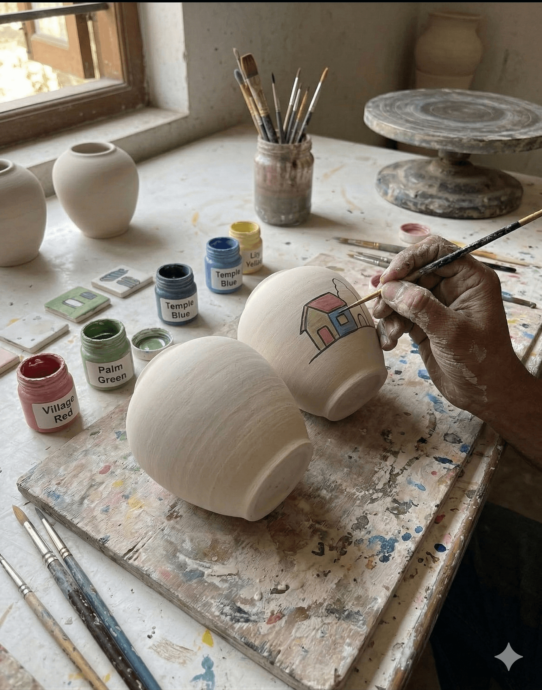 Bulbous 'Village Story' Ceramic Vases 4