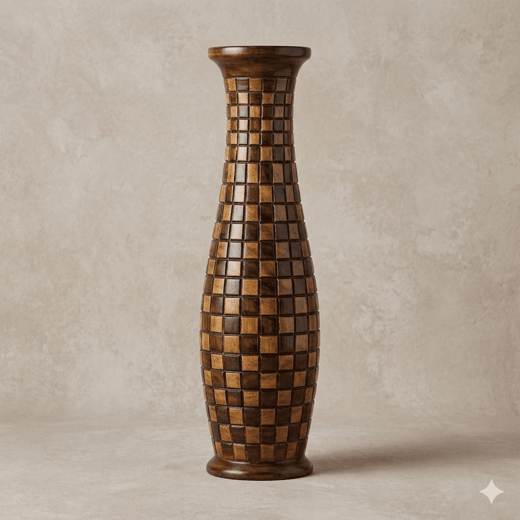 Checkered Artisan Wooden Vase 1