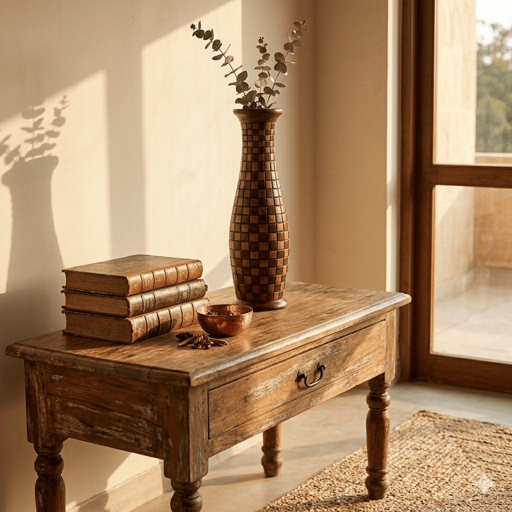 Checkered Artisan Wooden Vase 2