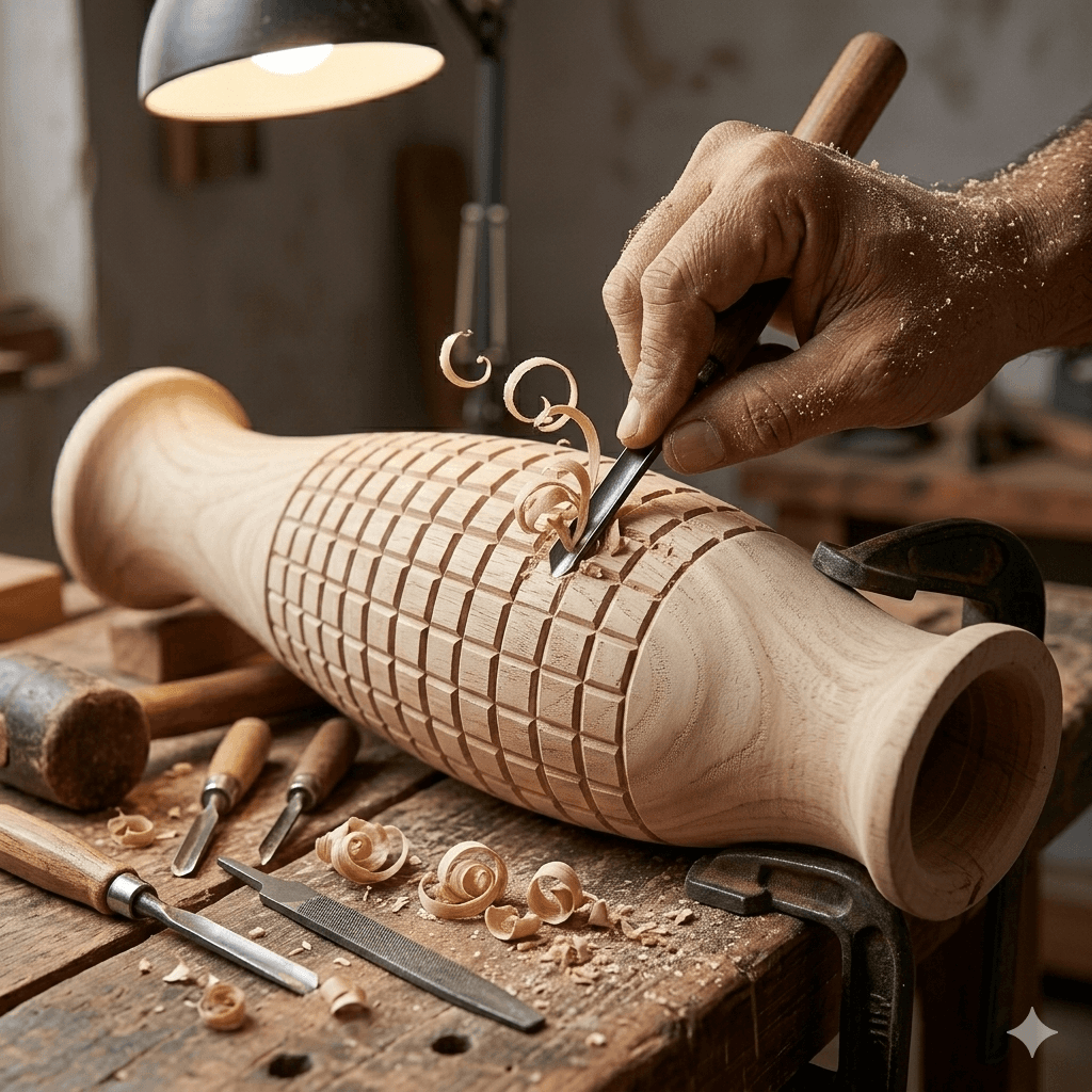 Checkered Artisan Wooden Vase 4