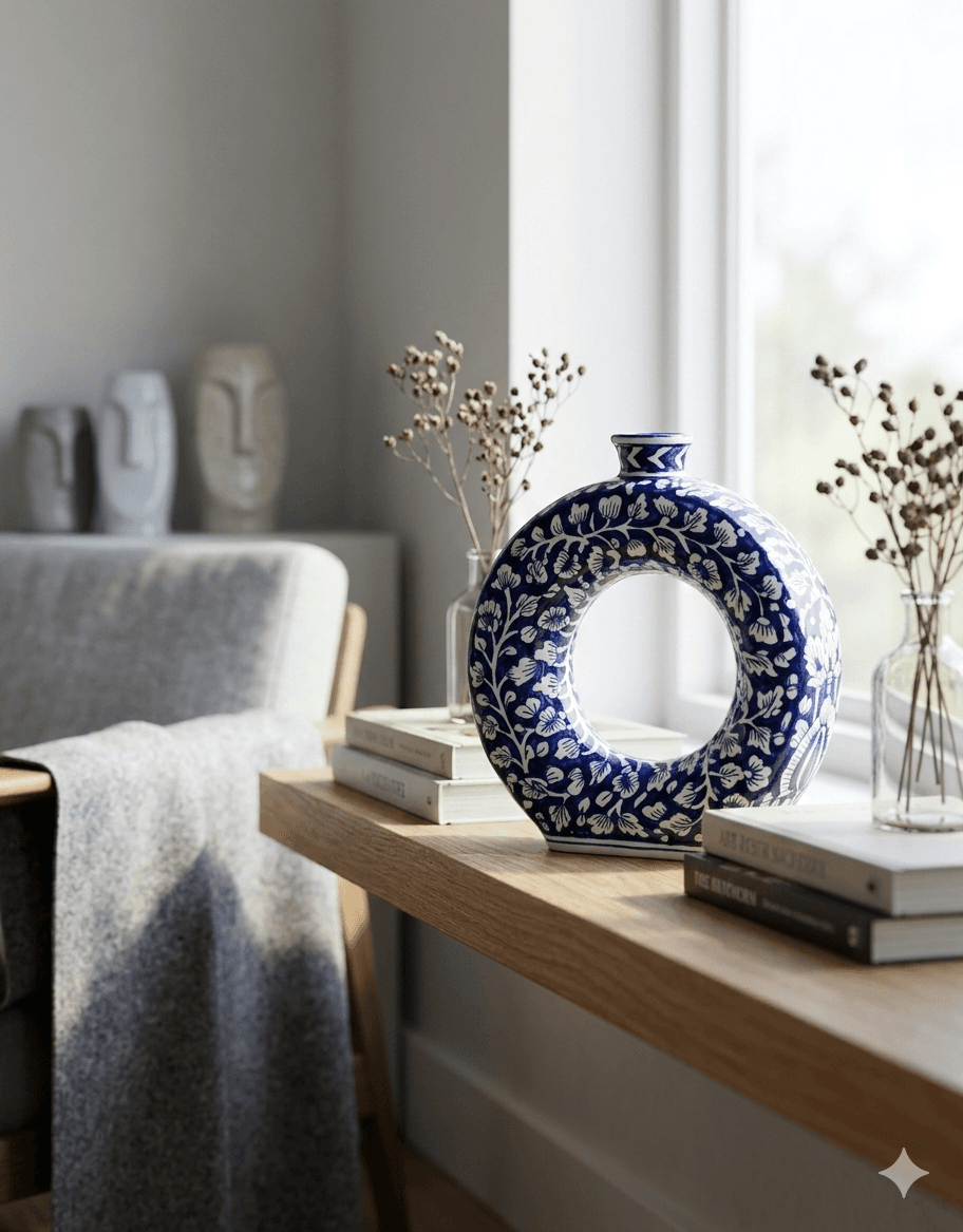 Donut-Shaped Blue & White Floral Vases 2