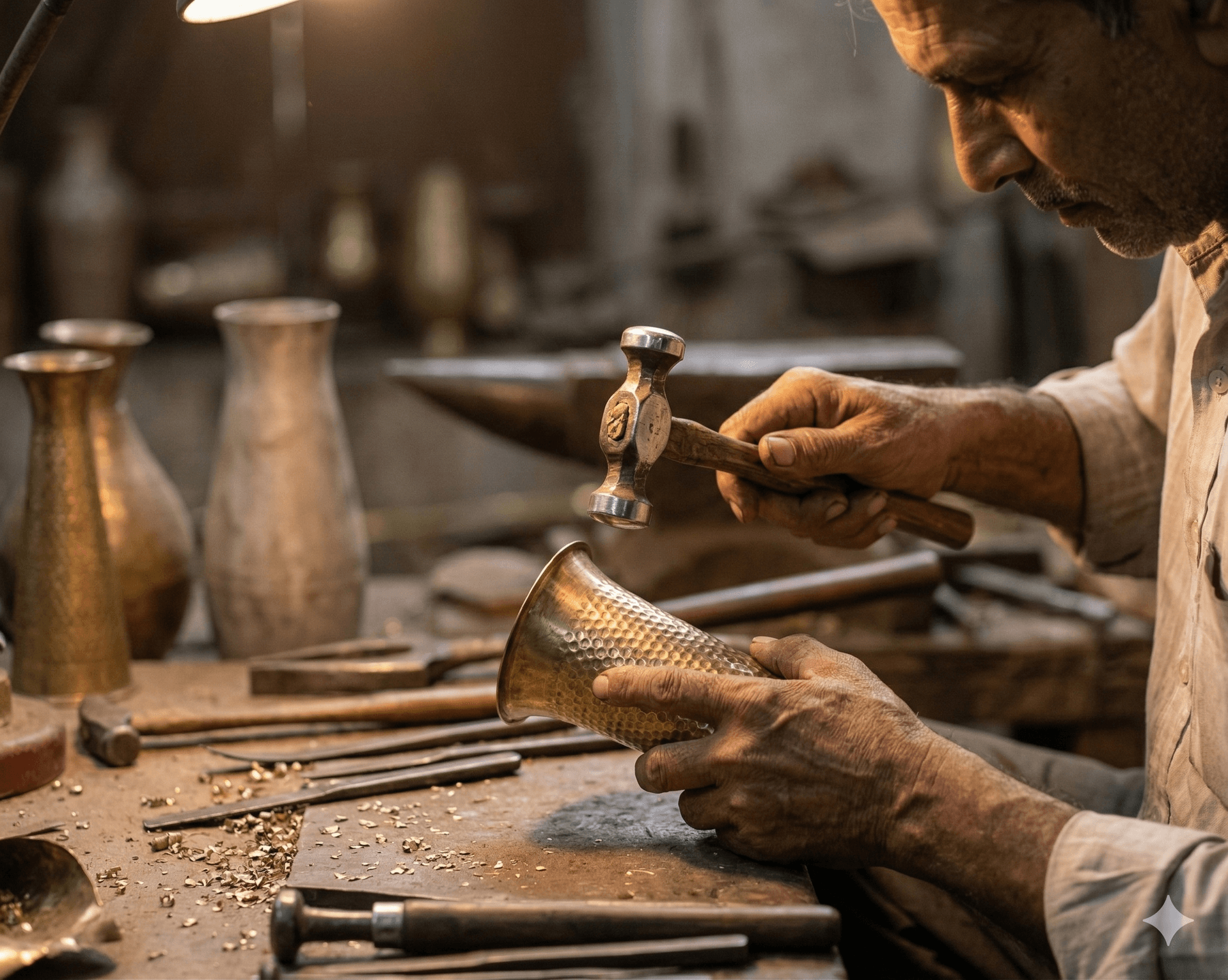 Hammered Texture Brass Trumpet Vases 4