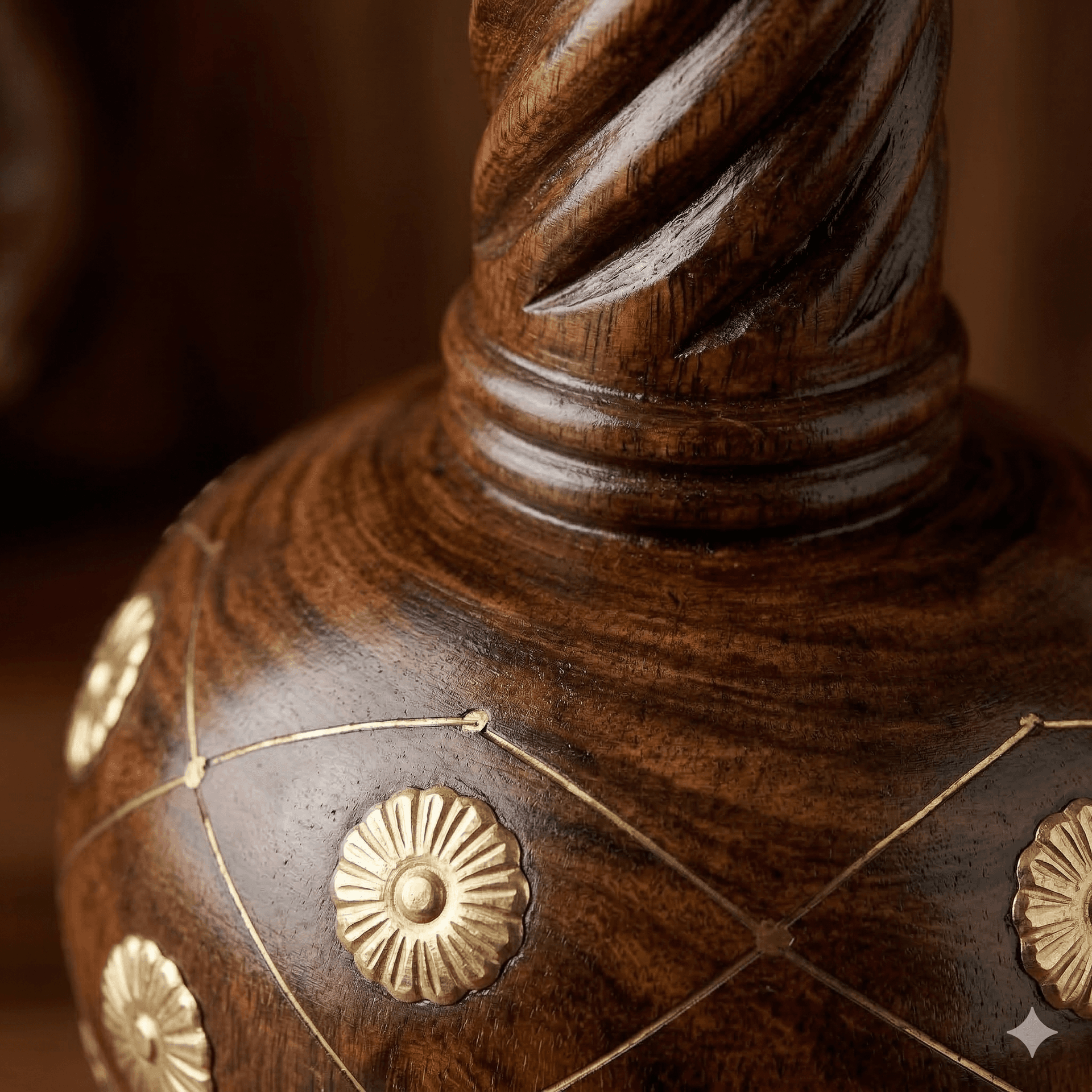 Hand-Carved Wooden Vase with Gold Inlay 3