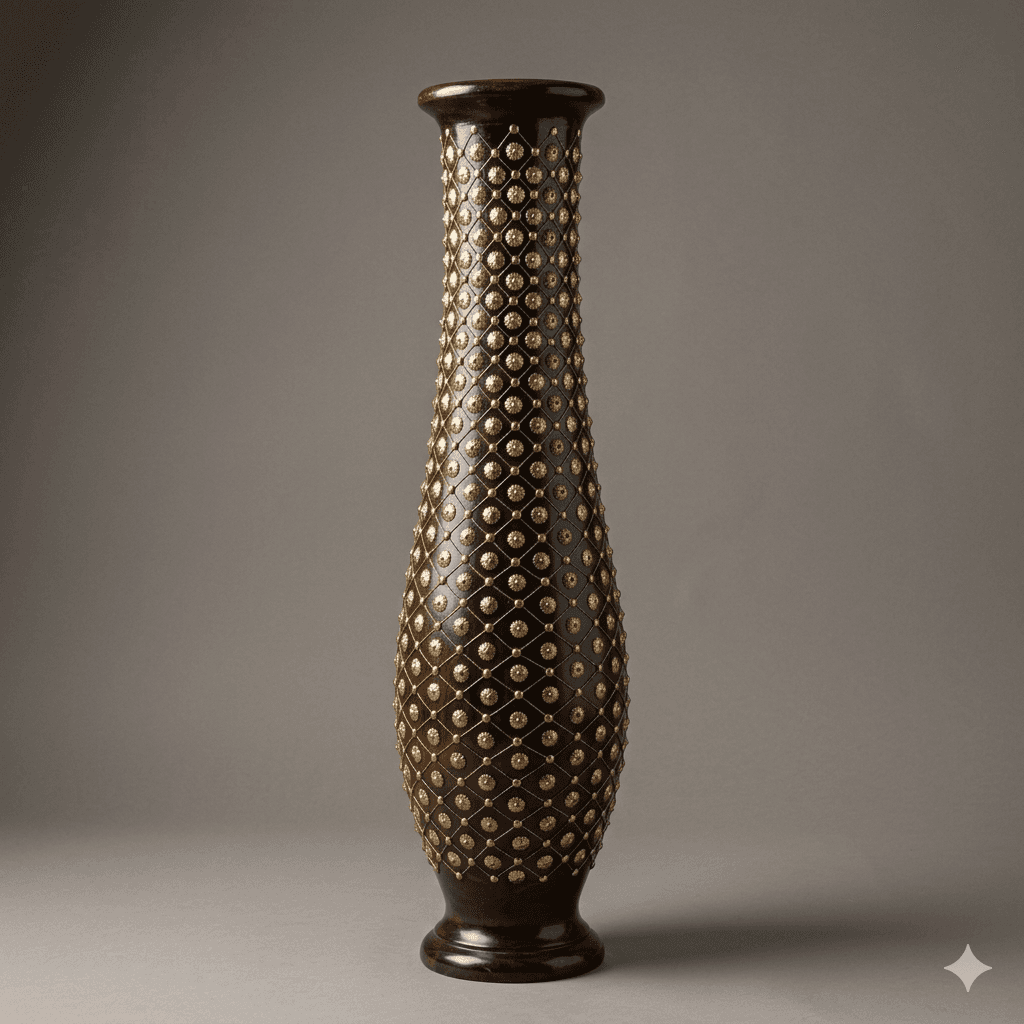 Imperial Brass-Studded Sheesham Floor Vase 1