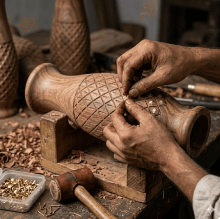 Imperial Brass-Studded Sheesham Floor Vase 4