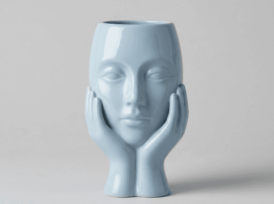 Pensive Face Modernist Vases (Pastel Blue/White) 1