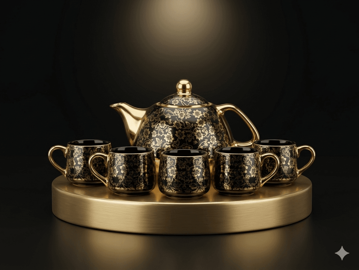 Black & Gold Filigree Tea Set